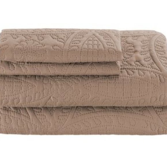 🌟New🌟Millano Chambrey 3 Piece Quilt Set Taupe - Picture 3 of 6